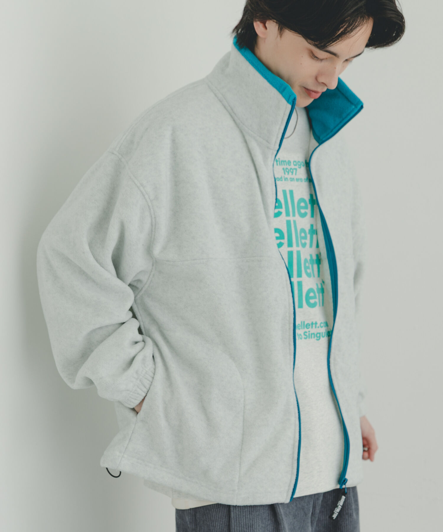 SENSE OF PLACE by URBAN RESEARCH「DISCUS　スタンドカラー配色フルZIP JACKET」|ノーカラーコート|ホワイト系その他