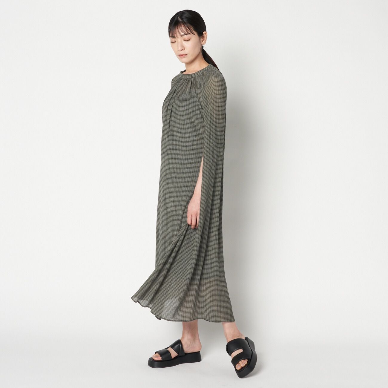 HELIOPOLE「HELIOPOLE CRAPE WINDOWPANE N/S DRESS」|ワンピース|