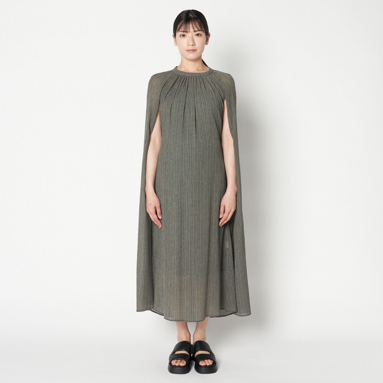 HELIOPOLE「HELIOPOLE CRAPE WINDOWPANE N/S DRESS」|ワンピース|