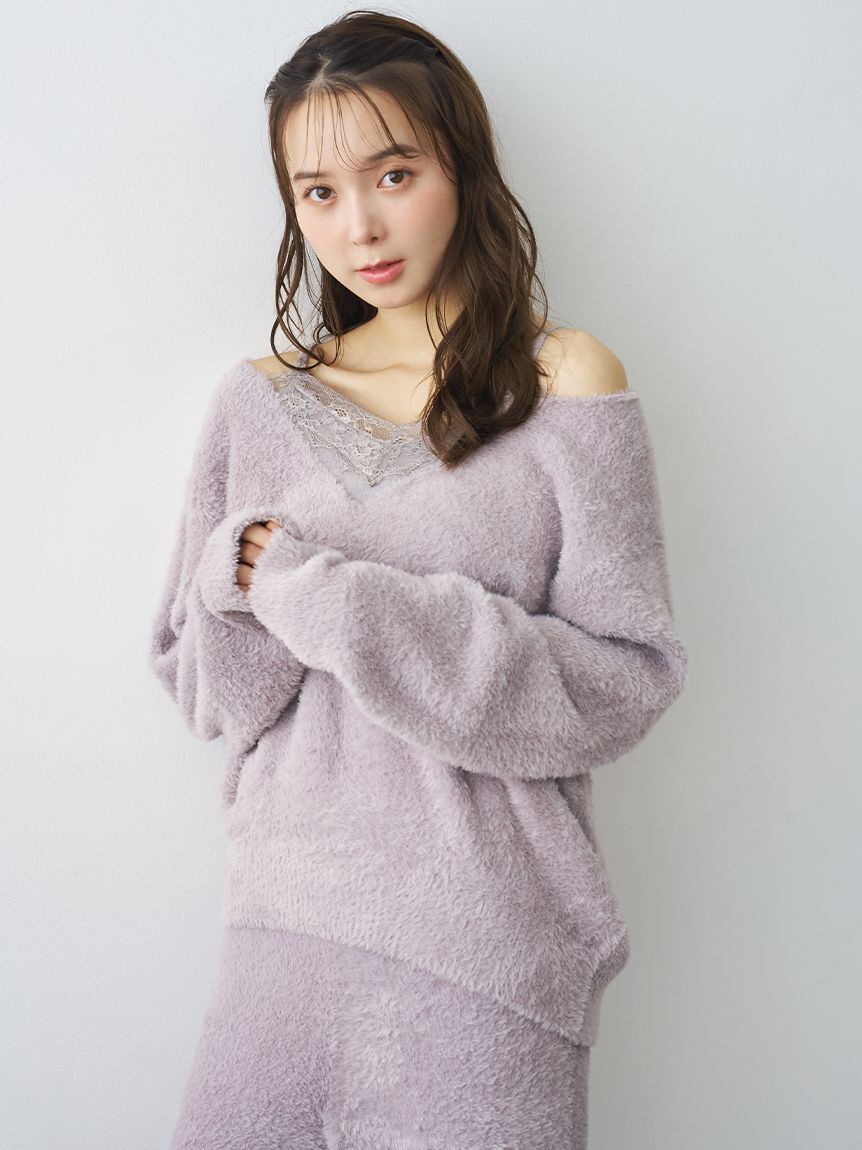 SNIDEL HOME「レースニットプルオーバー」|ルームウェア|GRY