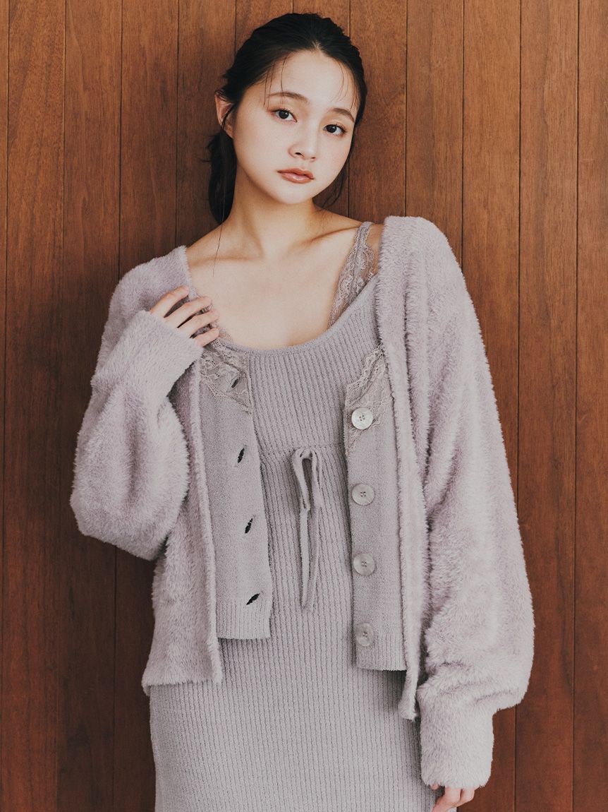 SNIDEL HOME「レースニットカーディガン」|ルームウェア|GRY