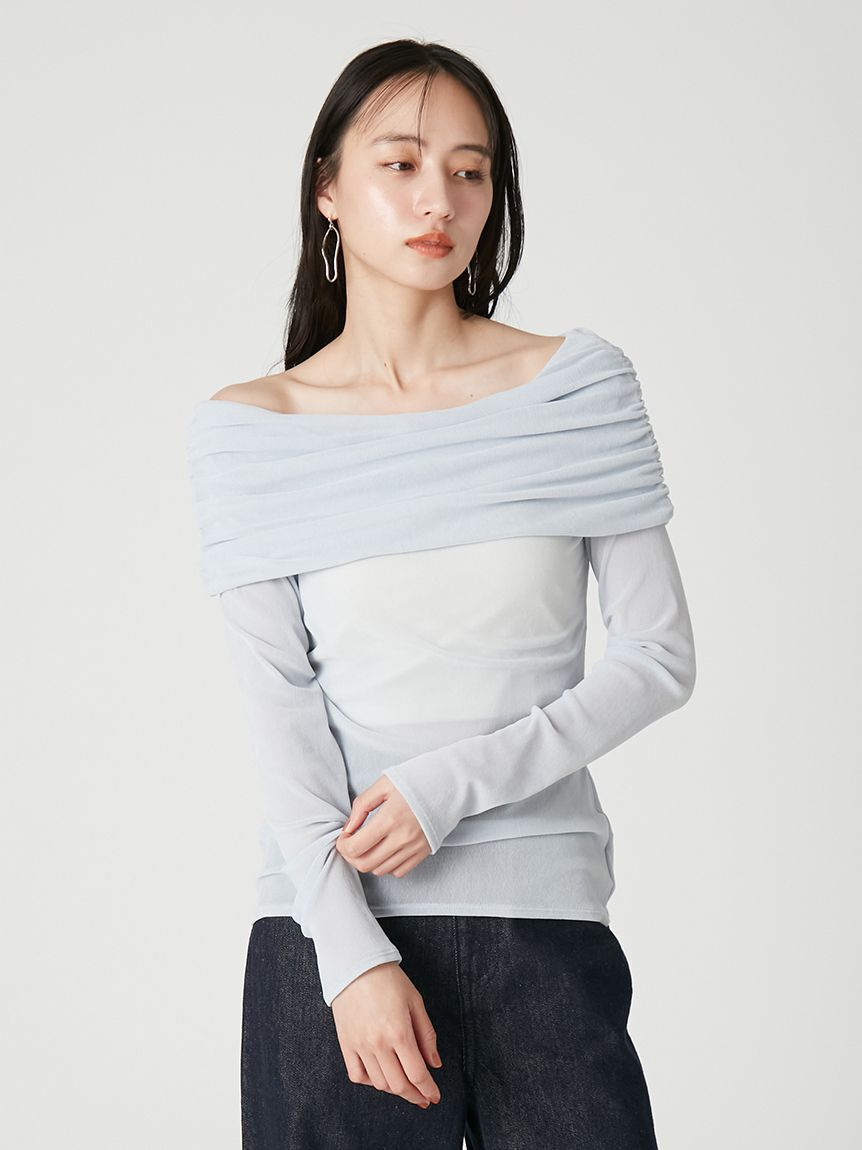 FRAY I.D「【ウォッシャブル】オフショルフロッキーチュールトップス」|Tシャツ・カットソー|