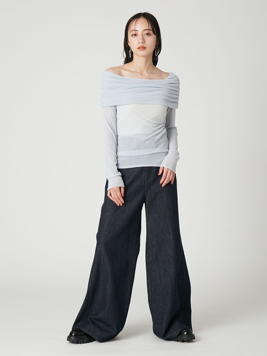FRAY I.D「【ウォッシャブル】オフショルフロッキーチュールトップス」|Tシャツ・カットソー|