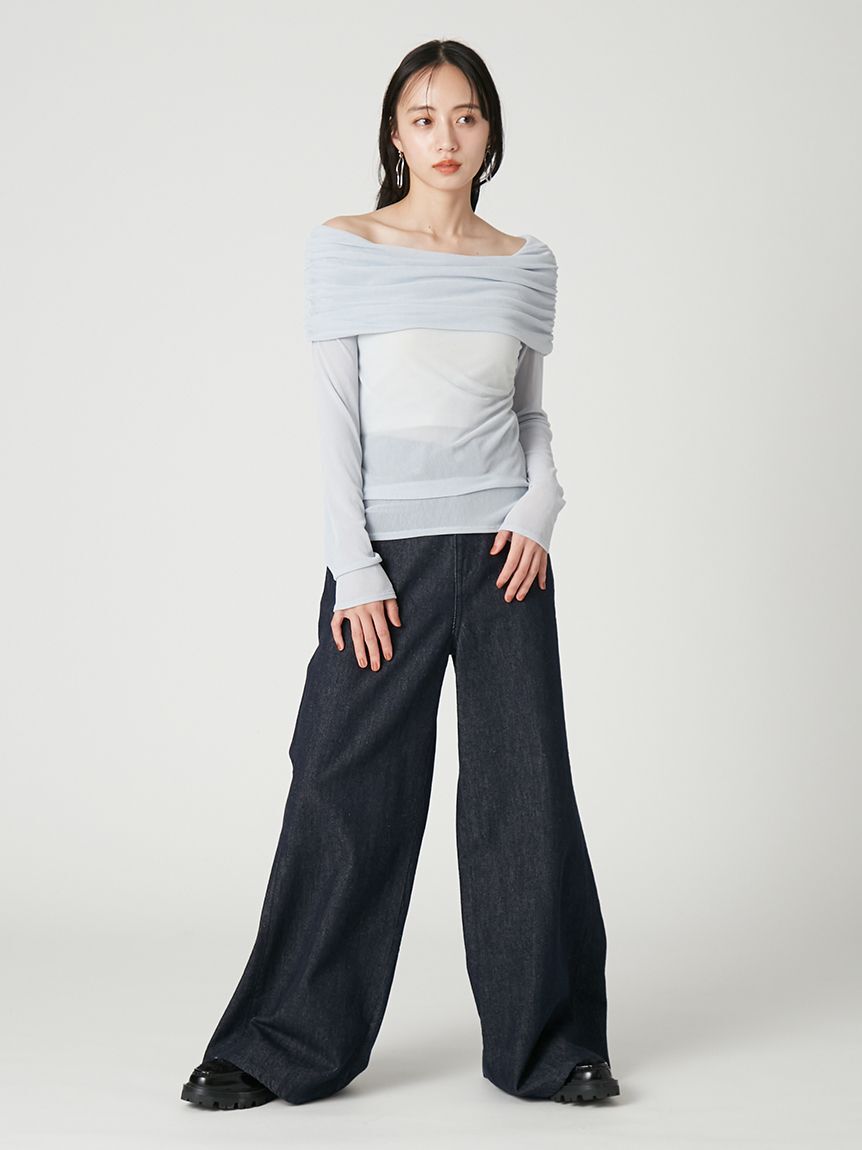 FRAY I.D「【ウォッシャブル】オフショルフロッキーチュールトップス」|Tシャツ・カットソー|