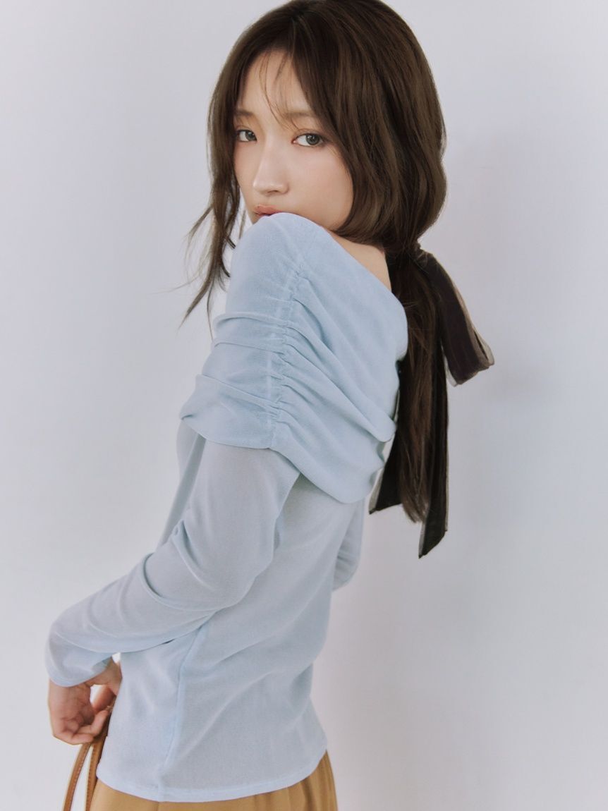 FRAY I.D「【ウォッシャブル】オフショルフロッキーチュールトップス」|Tシャツ・カットソー|
