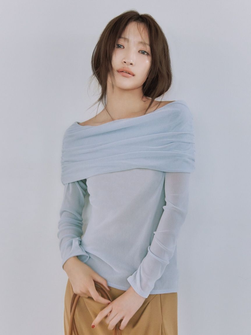 FRAY I.D「【ウォッシャブル】オフショルフロッキーチュールトップス」|Tシャツ・カットソー|