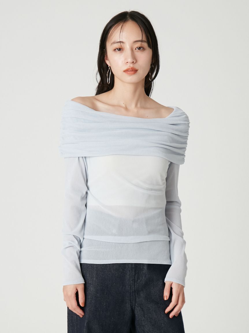 FRAY I.D「【ウォッシャブル】オフショルフロッキーチュールトップス」|Tシャツ・カットソー|