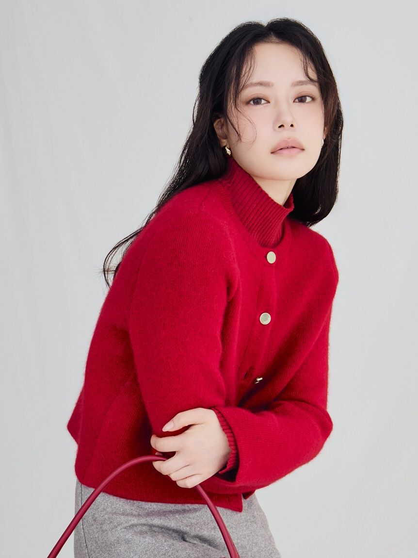 FRAY I.D「ラクーンウールニットジャケット」|ノーカラージャケット|RED