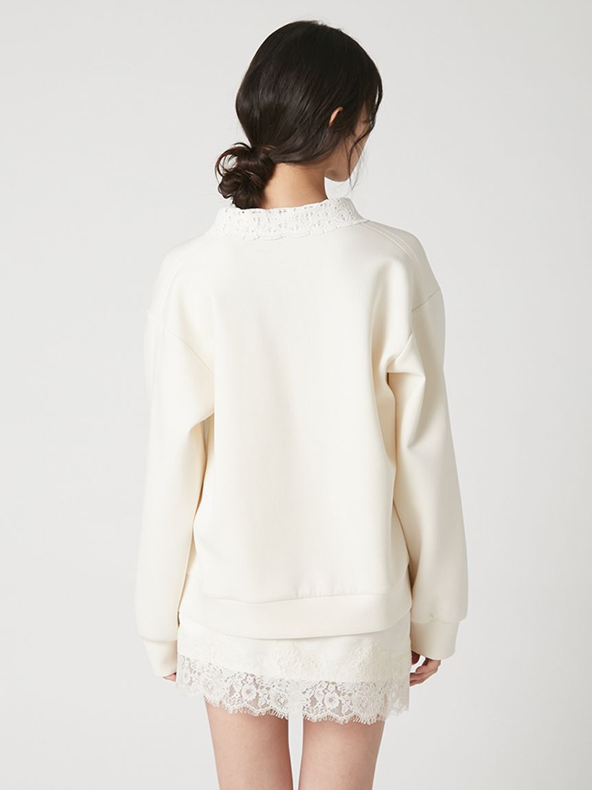 FRAY I.D「【WEB限定】【ウォッシャブル】レースカラーポンチスウェットプルオーバー」|Tシャツ・カットソー|