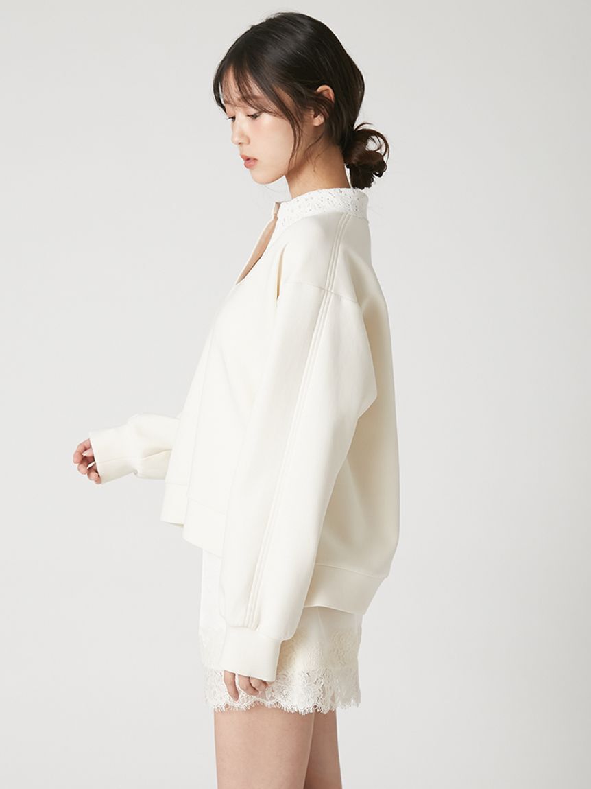 FRAY I.D「【WEB限定】【ウォッシャブル】レースカラーポンチスウェットプルオーバー」|Tシャツ・カットソー|