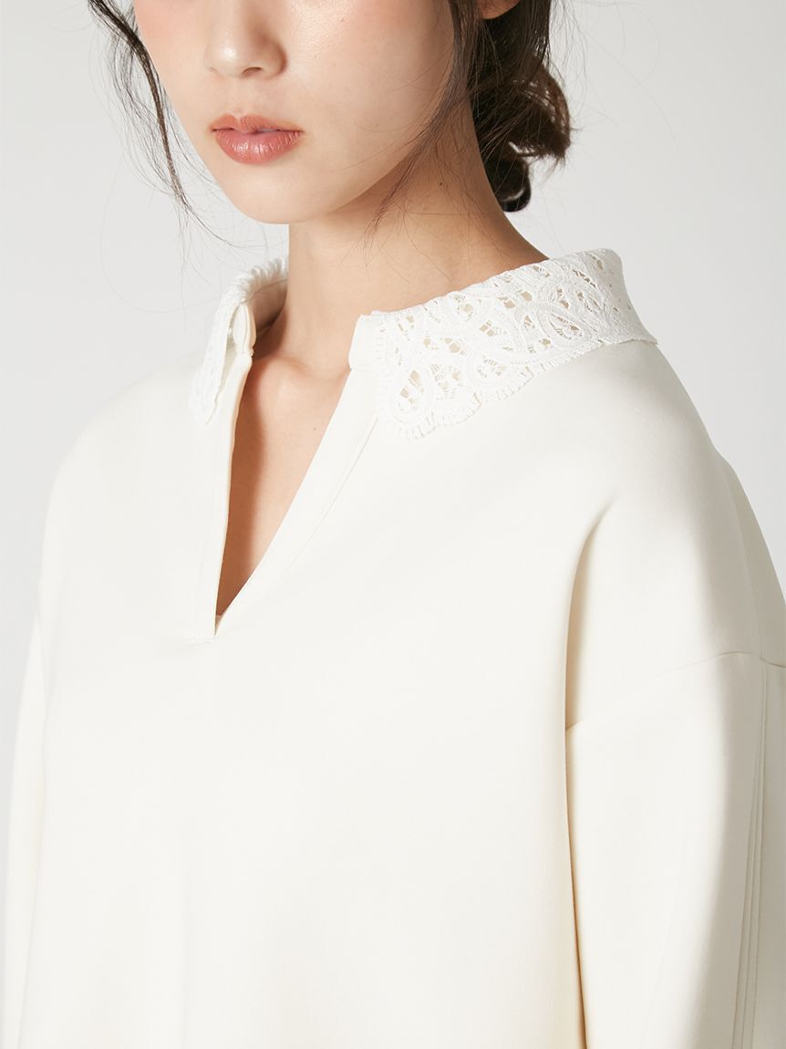 FRAY I.D「【WEB限定】【ウォッシャブル】レースカラーポンチスウェットプルオーバー」|Tシャツ・カットソー|