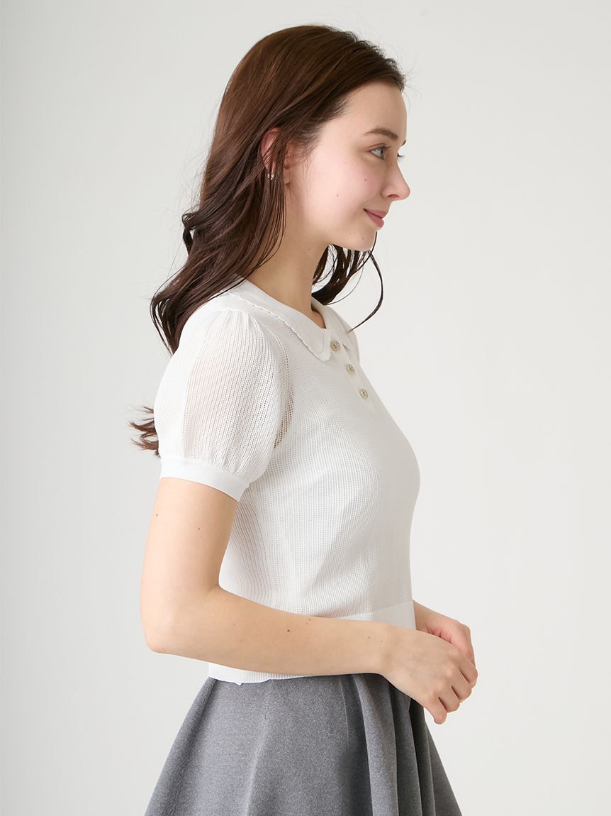 CELFORD「【洗える】【接触冷感】メッシュ編みポロニットプルオーバー」|ニット・セーター|