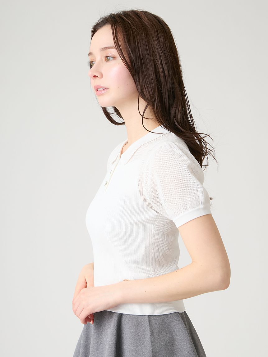 CELFORD「【洗える】【接触冷感】メッシュ編みポロニットプルオーバー」|ニット・セーター|