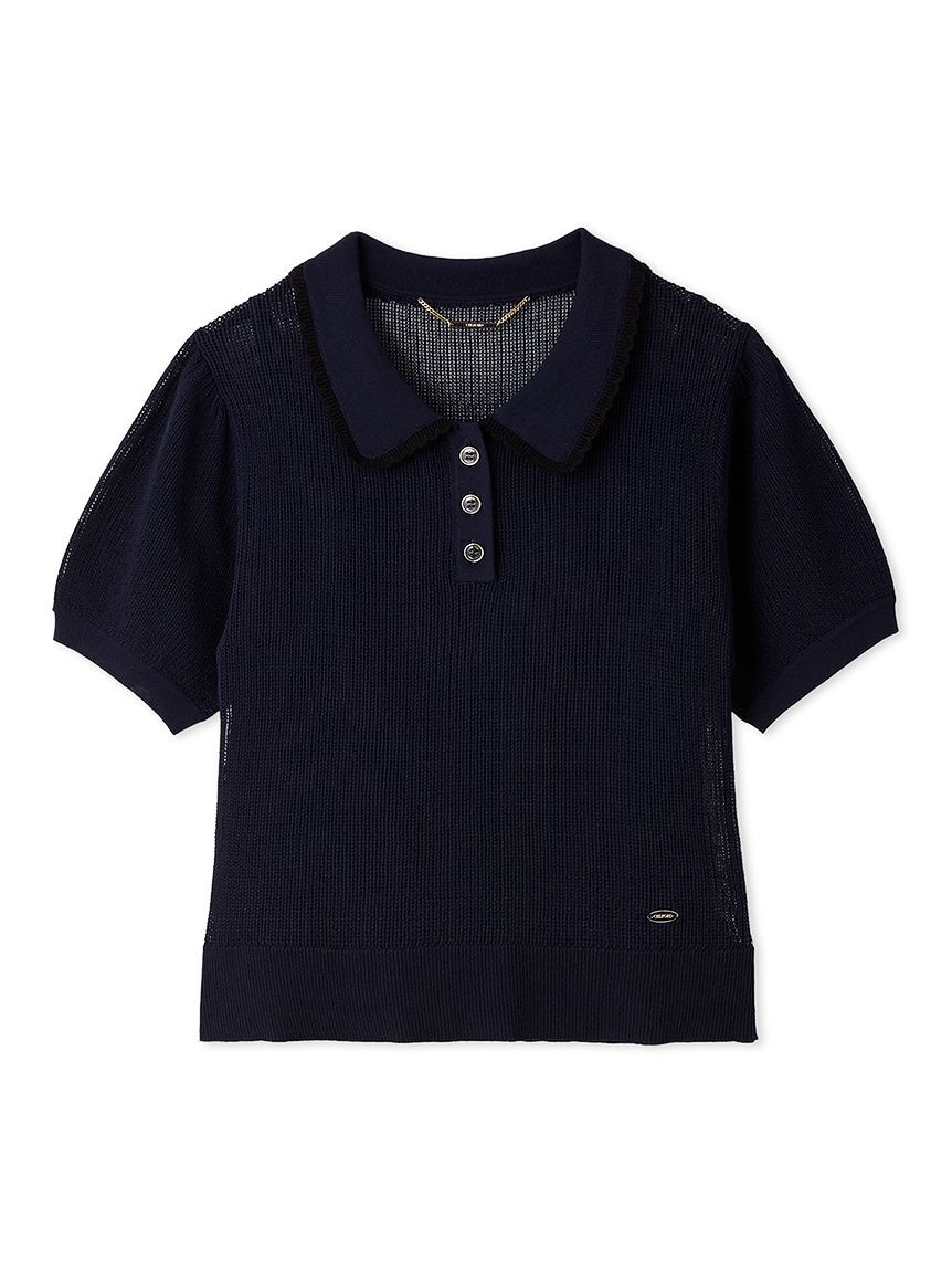 CELFORD「【洗える】【接触冷感】メッシュ編みポロニットプルオーバー」|ニット・セーター|NVY