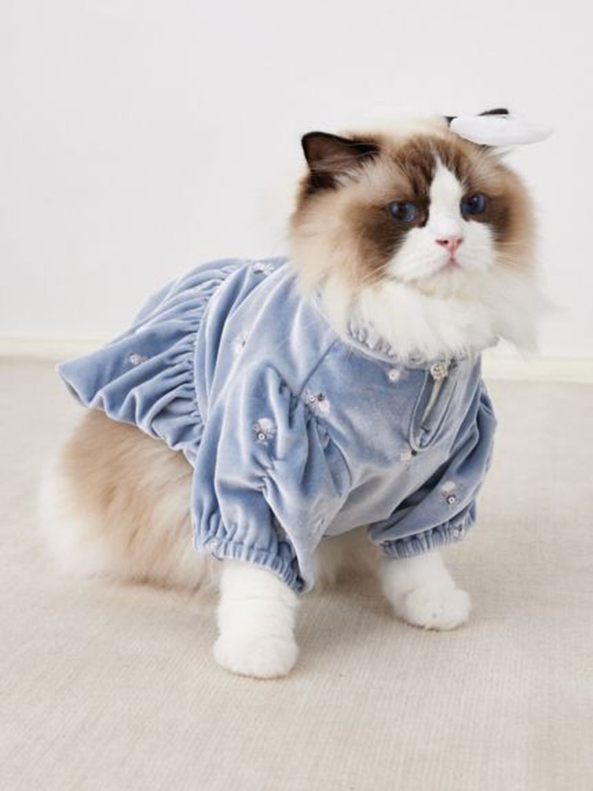 CELFORD「【洗える】【DOG&CAT】小花刺繍ベロアワンピース」|その他|