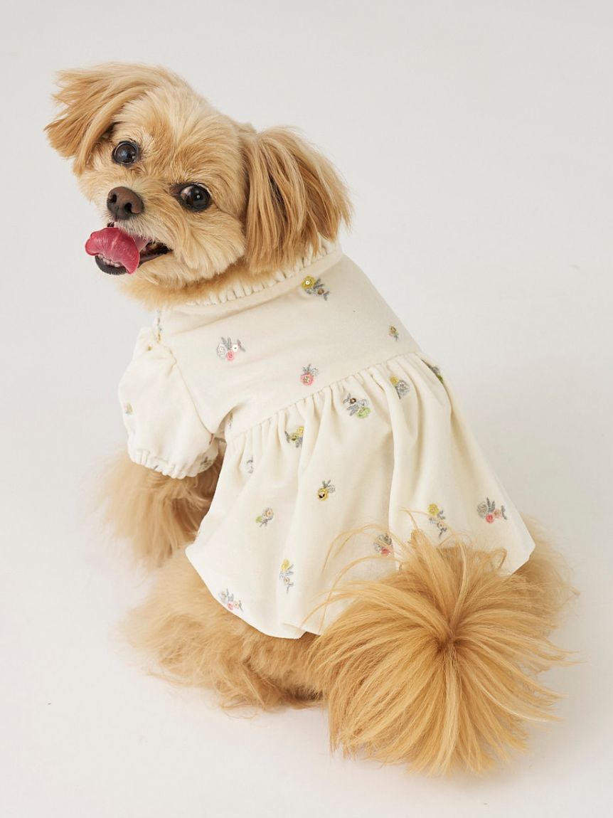 CELFORD「【洗える】【DOG&CAT】小花刺繍ベロアワンピース」|その他|