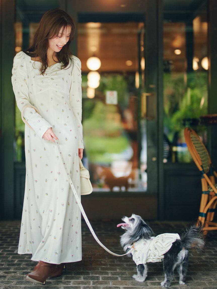 CELFORD「【洗える】【DOG&CAT】小花刺繍ベロアワンピース」|その他|