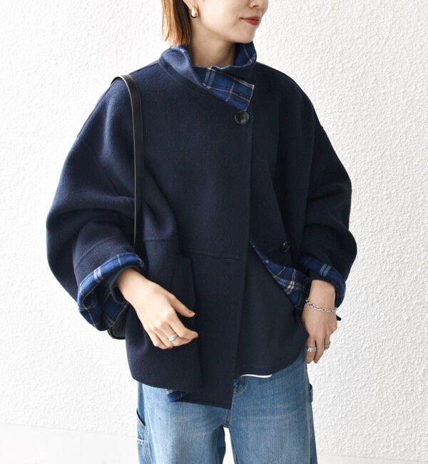 SHIPS any「【WEB限定】リバー スタンドカラー ポンチョ ショート コート」|その他|