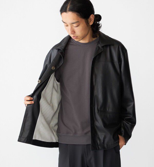 SHIPS「BENCH MARKING SHIRT: 合成皮革 カーコート」|ブルゾン・スタジャン|
