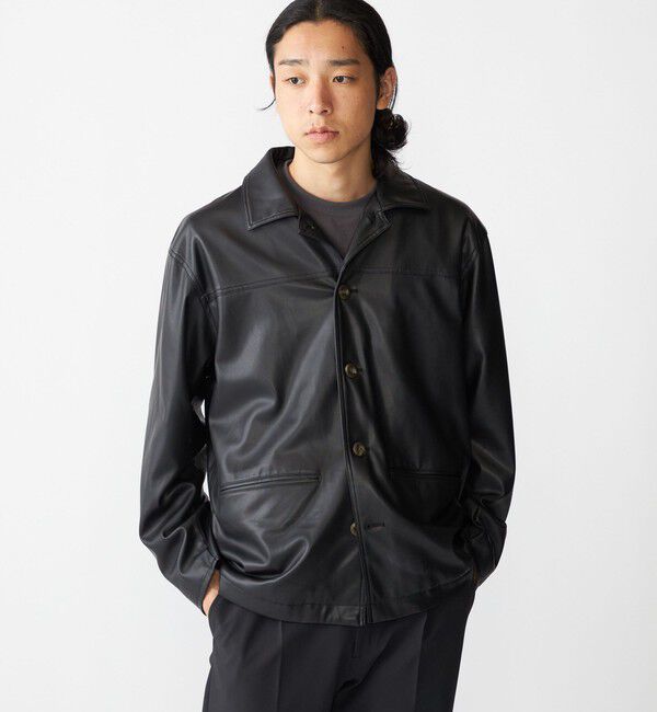 SHIPS「BENCH MARKING SHIRT: 合成皮革 カーコート」|ブルゾン・スタジャン|
