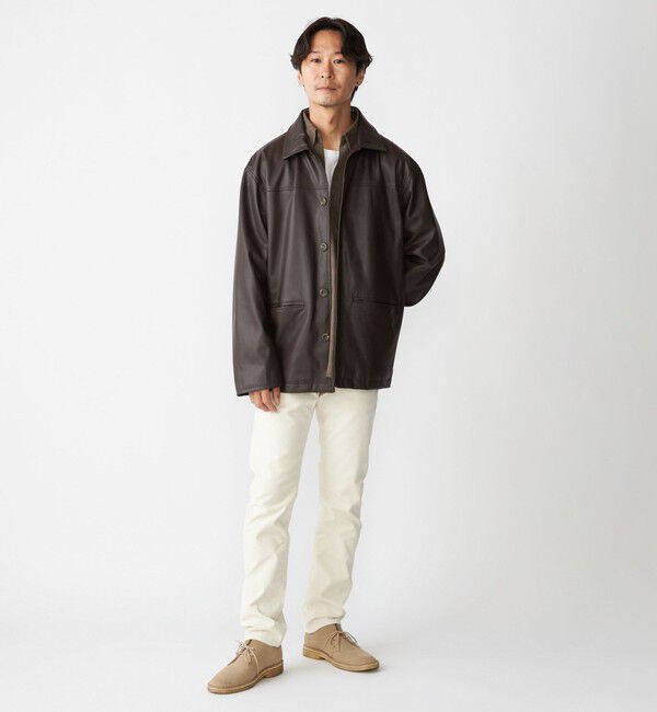 SHIPS「BENCH MARKING SHIRT: 合成皮革 カーコート」|ブルゾン・スタジャン|
