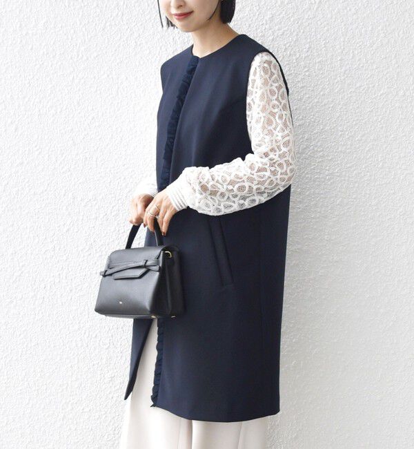 SHIPS for women「【SHIPS別注】kaene:〈洗濯機可能〉ダンボール フリル ロング ジレ（セレモニー対応可）」|ベスト・ジレ|