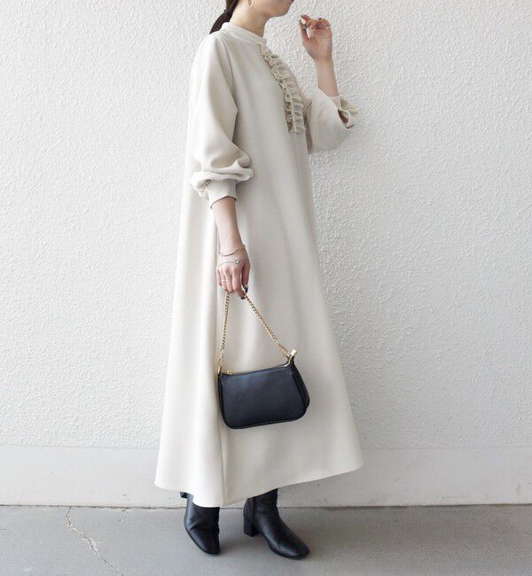 SHIPS any「〈洗濯機可能〉ダブルクロス フリル パフ スリーブ ワンピース［NAVY BLUE］」|ワンピース|