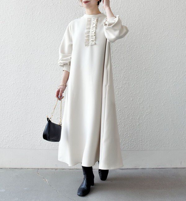 SHIPS any「〈洗濯機可能〉ダブルクロス フリル パフ スリーブ ワンピース［NAVY BLUE］」|ワンピース|