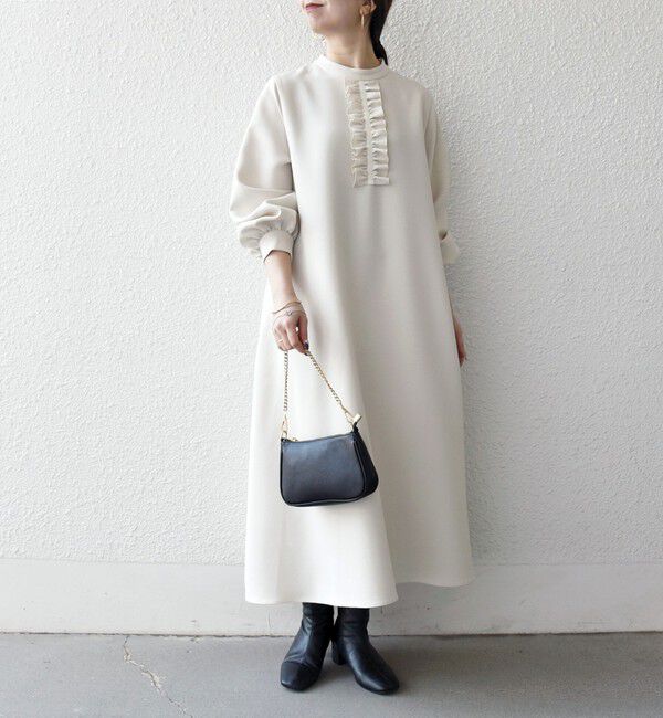 SHIPS any「〈洗濯機可能〉ダブルクロス フリル パフ スリーブ ワンピース［NAVY BLUE］」|ワンピース|