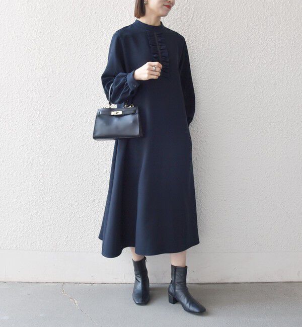SHIPS any「〈洗濯機可能〉ダブルクロス フリル パフ スリーブ ワンピース［NAVY BLUE］」|ワンピース|