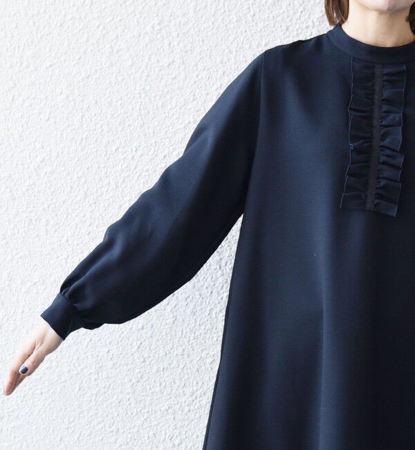 SHIPS any「〈洗濯機可能〉ダブルクロス フリル パフ スリーブ ワンピース［NAVY BLUE］」|ワンピース|