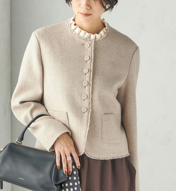 SHIPS for women「《予約》ライト ツイード ノーカラー ジャケット」|ノーカラージャケット|ナチュラル