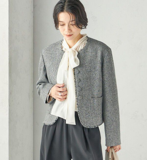 SHIPS for women「《予約》ライト ツイード ノーカラー ジャケット」|ノーカラージャケット|