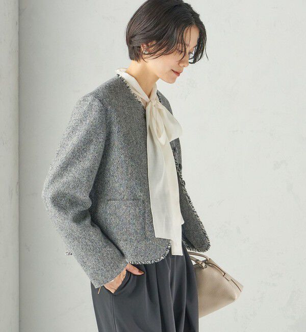 SHIPS for women「《予約》ライト ツイード ノーカラー ジャケット」|ノーカラージャケット|