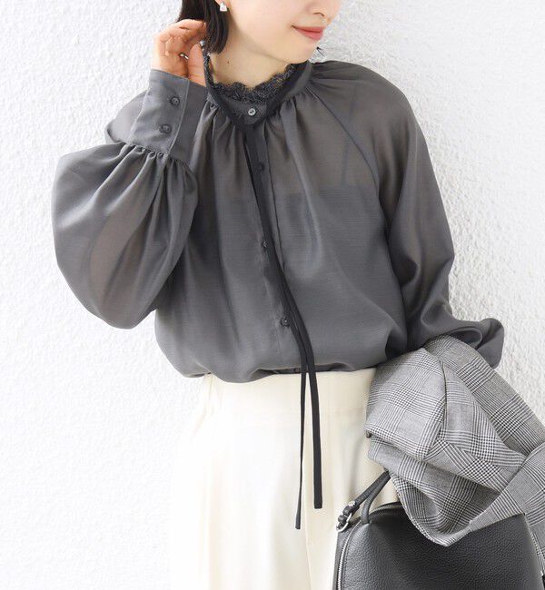 SHIPS for women「【SHIPS別注】troisiemeCHACO:〈手洗い可能〉レース リボン ブラウス（セレモニー対応可）」|シャツ・ブラウス|