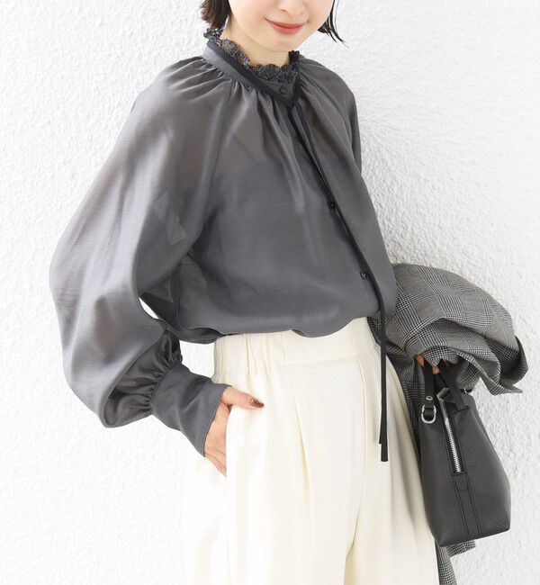 SHIPS for women「【SHIPS別注】troisiemeCHACO:〈手洗い可能〉レース リボン ブラウス（セレモニー対応可）」|シャツ・ブラウス|