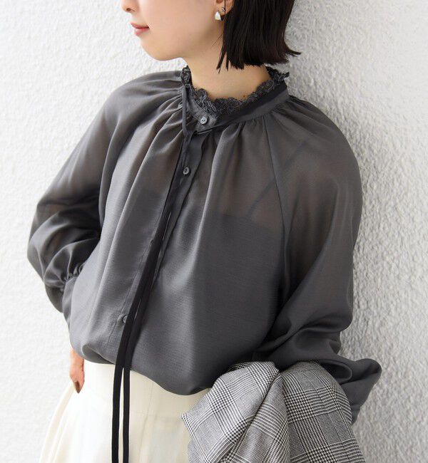 SHIPS for women「【SHIPS別注】troisiemeCHACO:〈手洗い可能〉レース リボン ブラウス（セレモニー対応可）」|シャツ・ブラウス|