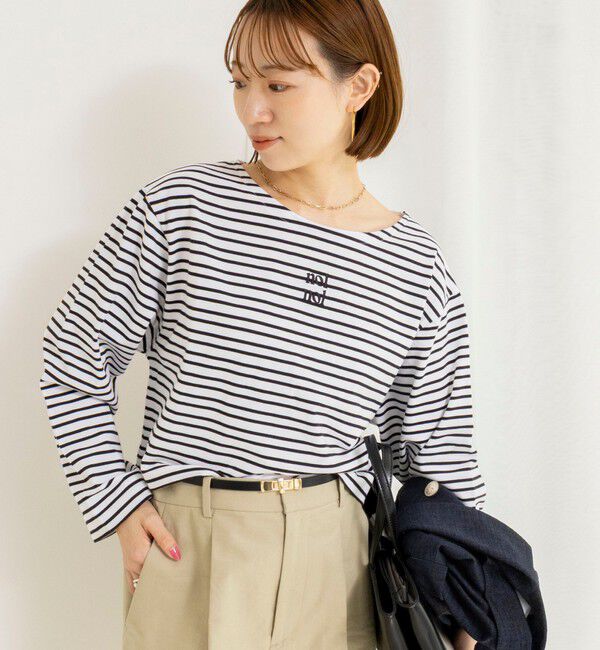 NOLLEY'S「【nolnol/ノルノル】ウォッシャブルシルケットボーダーショートT」|Tシャツ・カットソー|