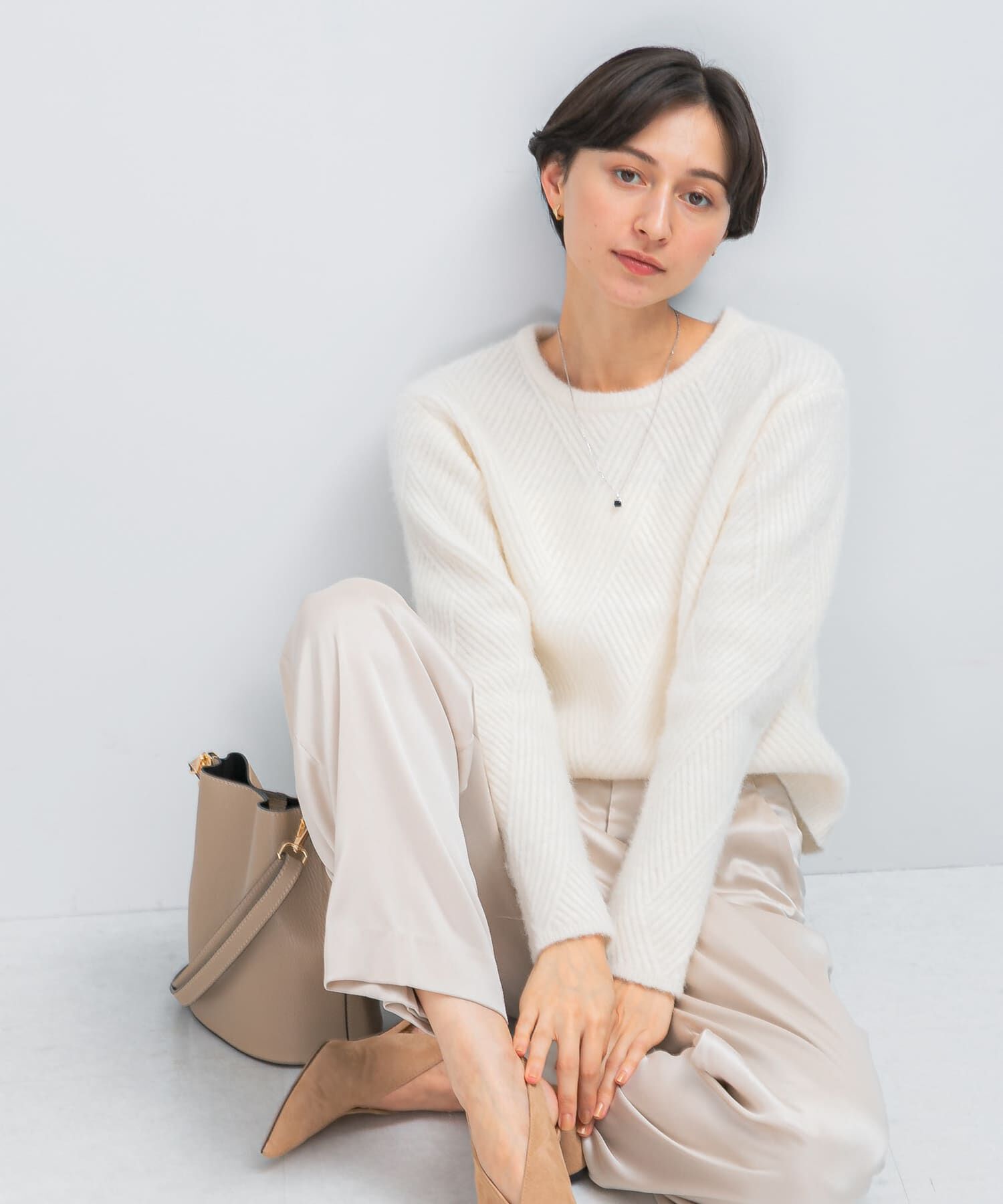 URBAN RESEARCH ROSSO「ダイヤ柄編ラメミックスニット」|ニット・セーター|オフホワイト