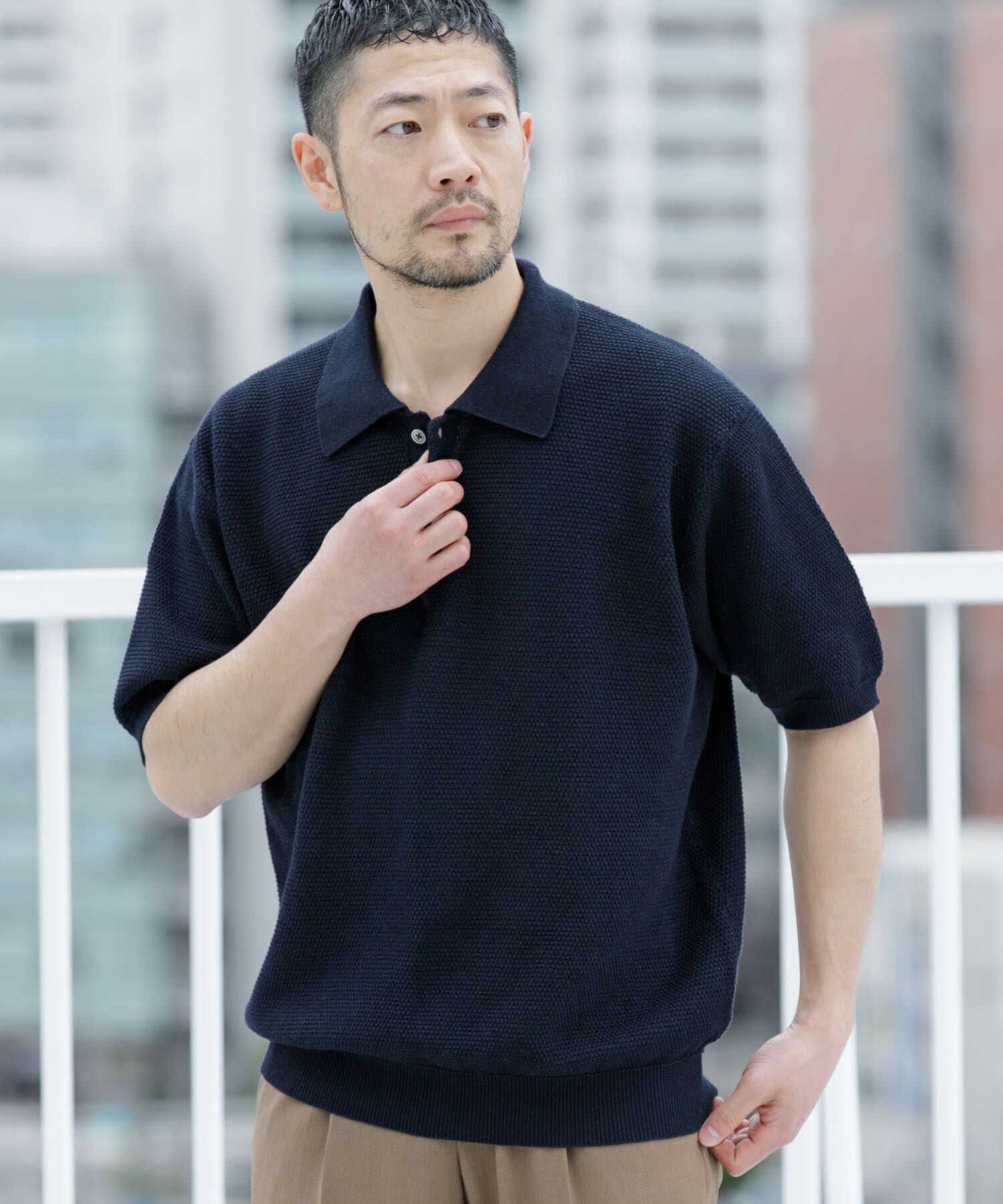 URBAN RESEARCH ROSSO「『WEB限定』変形カノコ半袖ニットポロ」|ポロシャツ|