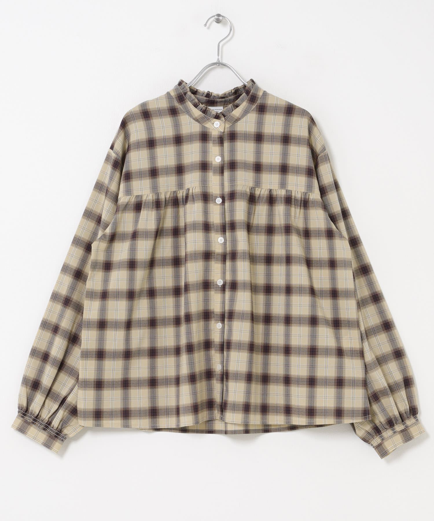 URBAN RESEARCH DOORS「フリルネックチェックブラウス 26AW」|シャツ・ブラウス|