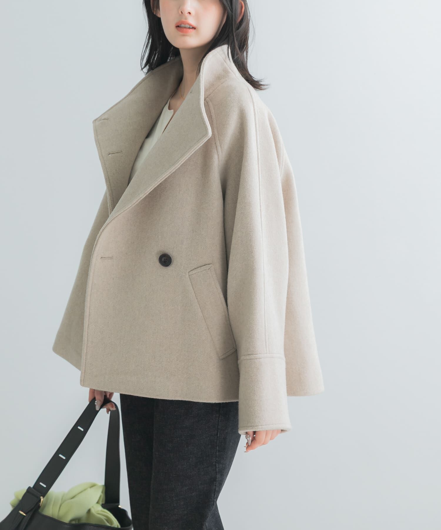 URBAN RESEARCH ROSSO「スーパー100ウール2WAYネックＰコート」|ピーコート|