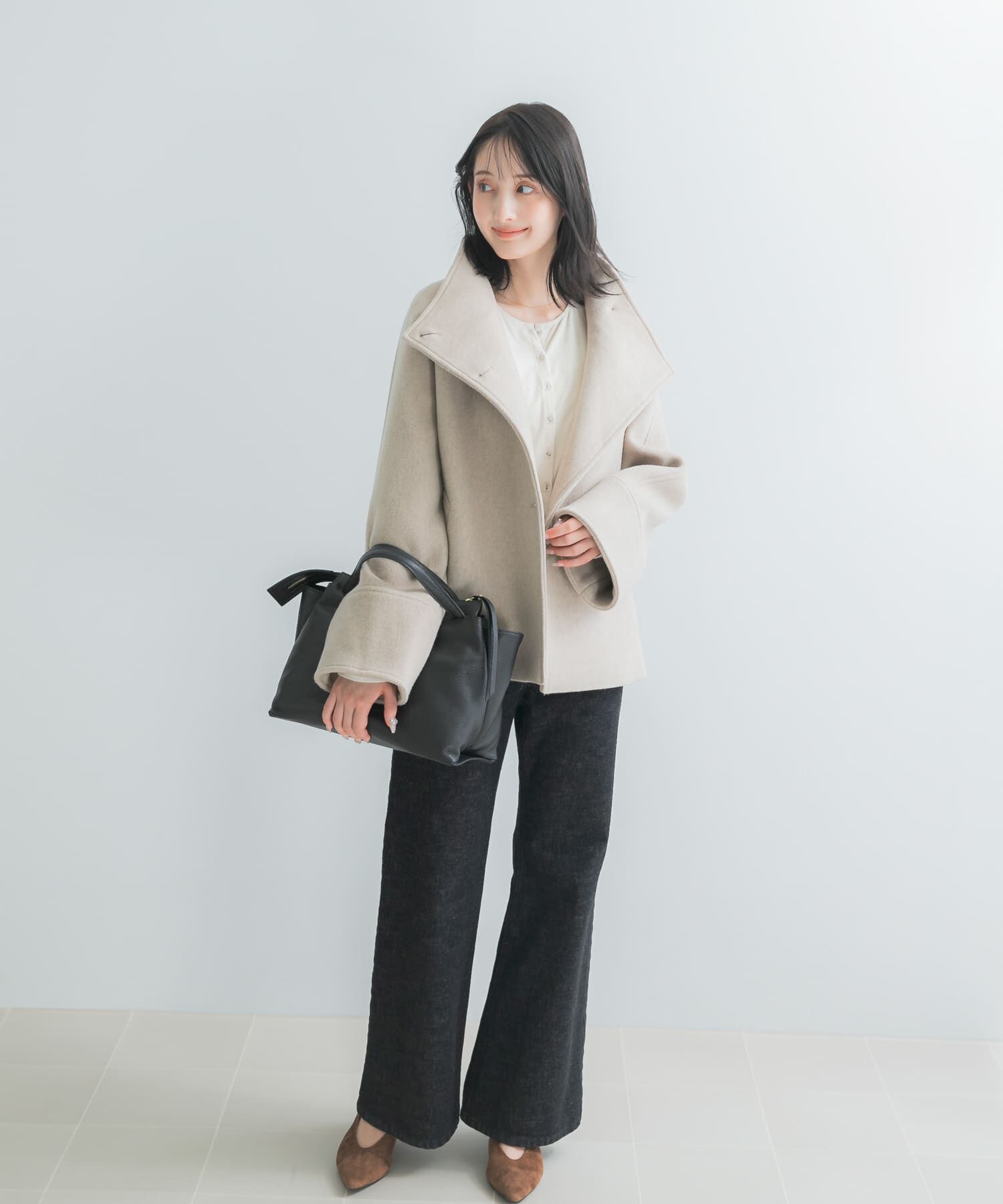 URBAN RESEARCH ROSSO「スーパー100ウール2WAYネックＰコート」|ピーコート|