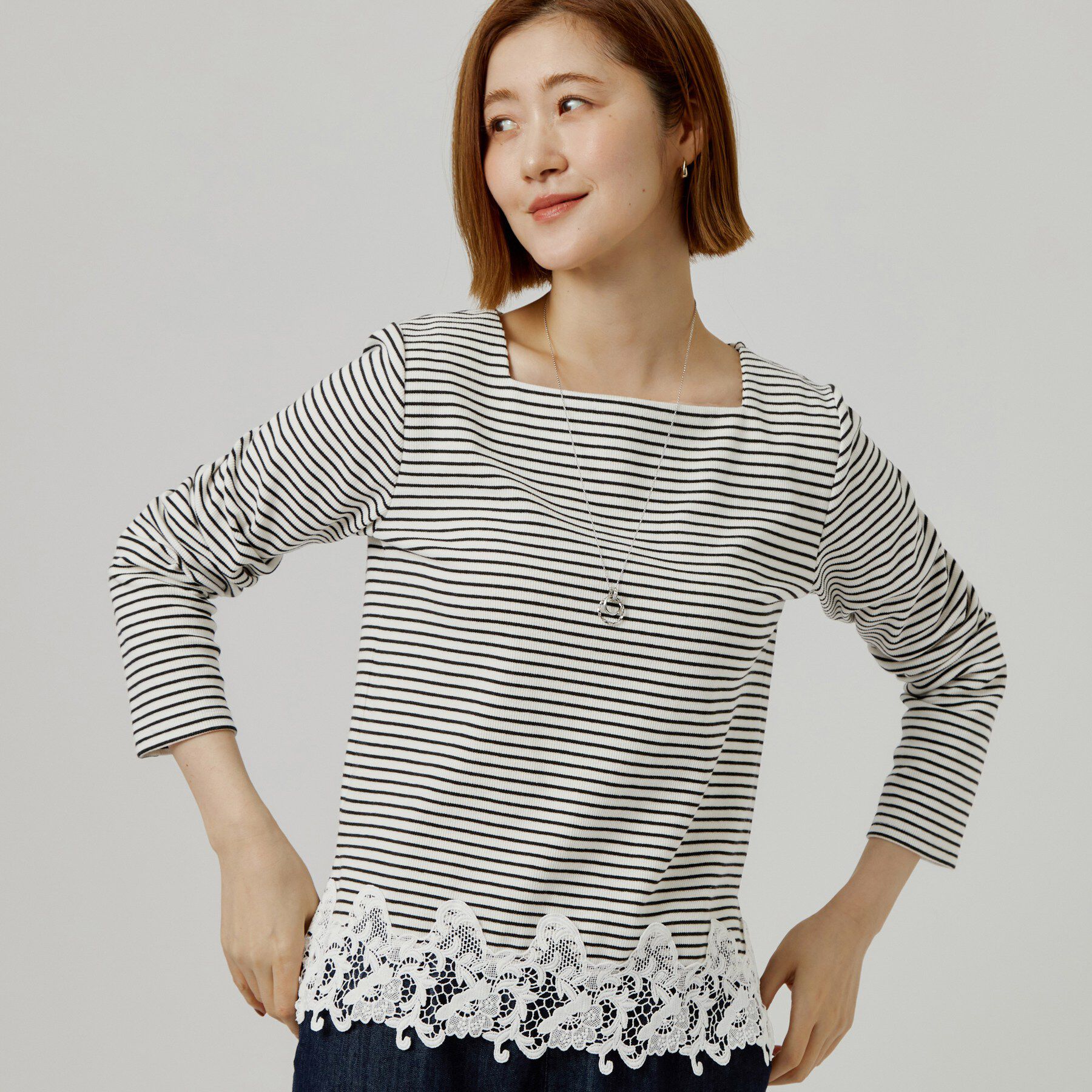 grove「裾レーススクエアネックカットソー」|Tシャツ・カットソー|オフホワイト(303