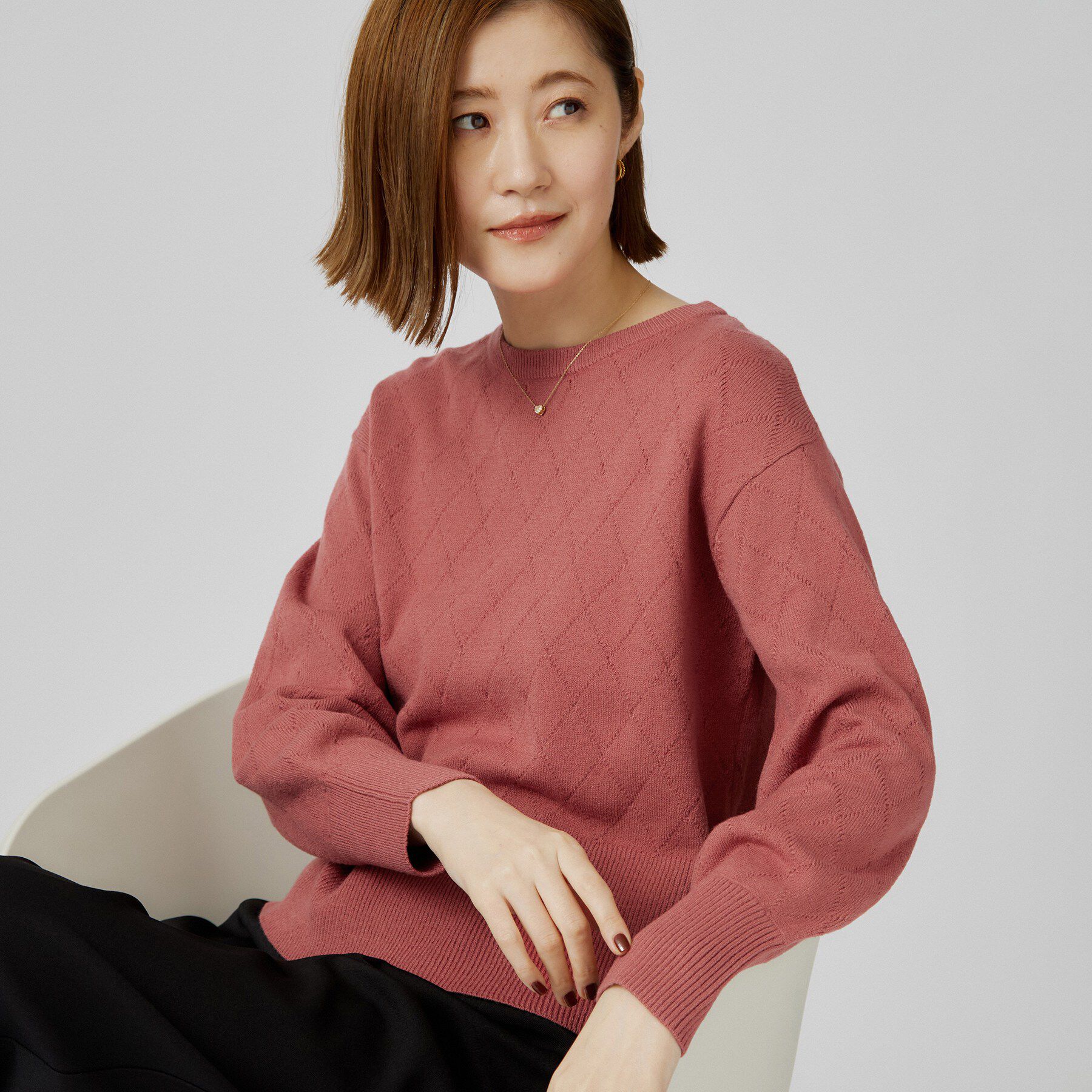 grove「【インしない・毛玉軽減】大人上品なダイヤ柄ニット」|ニット・セーター|ピンク(073)