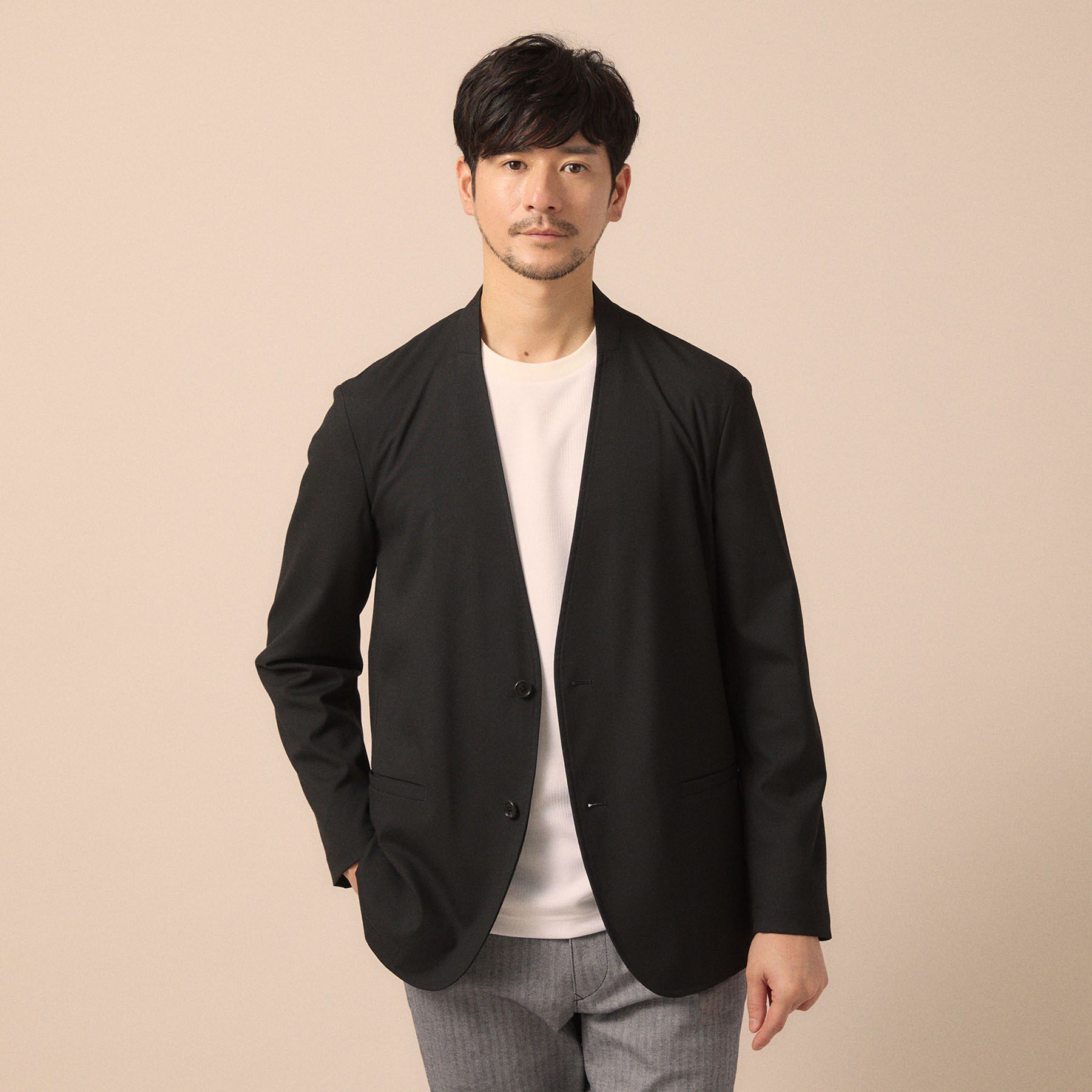 TAKEO KIKUCHI「【ON／OFF兼用】CARREMANファブリック ノーカラージャケット」|ノーカラージャケット|