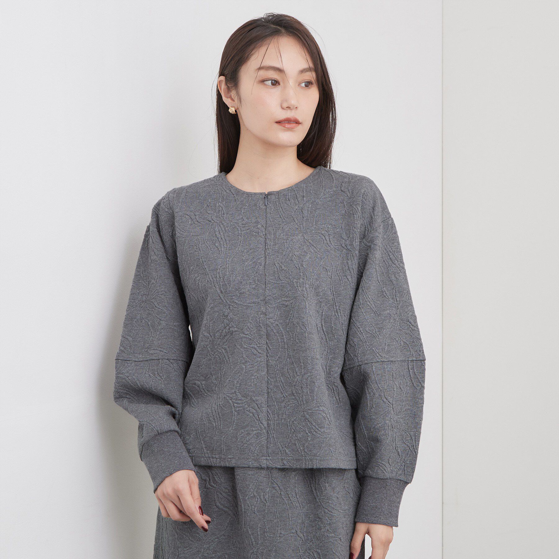 OPAQUE.CLIP「ふくれジャカードプルオーバー／セットアップ可【洗濯機OK】」|Tシャツ・カットソー|
