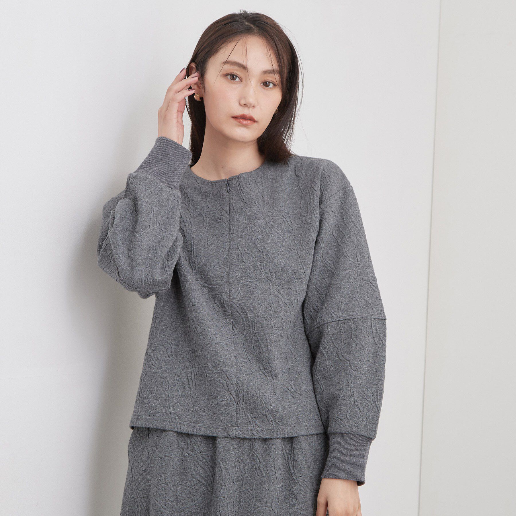 OPAQUE.CLIP「ふくれジャカードプルオーバー／セットアップ可【洗濯機OK】」|Tシャツ・カットソー|