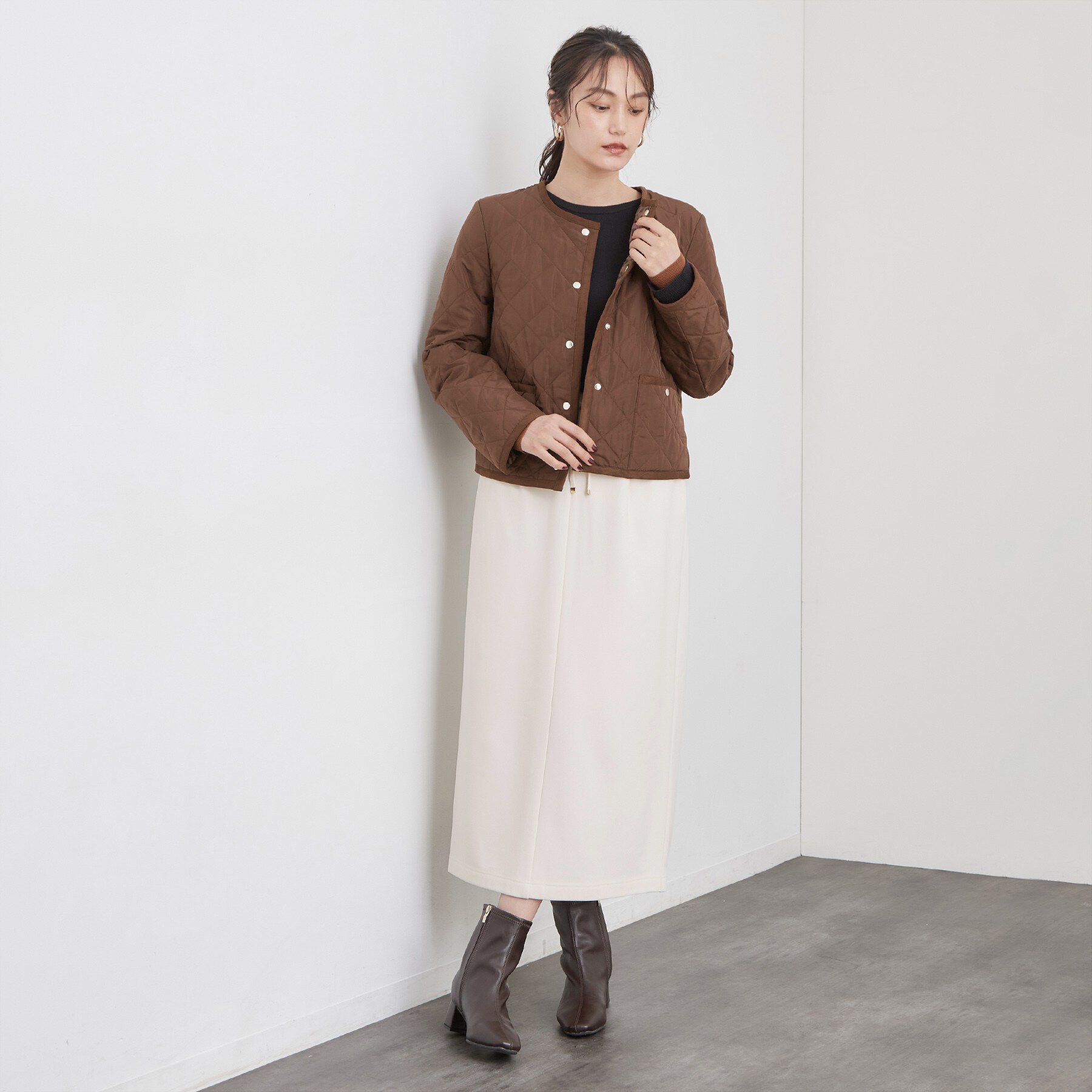 OPAQUE.CLIP「ノーカラーキルティングジャケット【撥水／洗濯機OK】」|ノーカラージャケット|