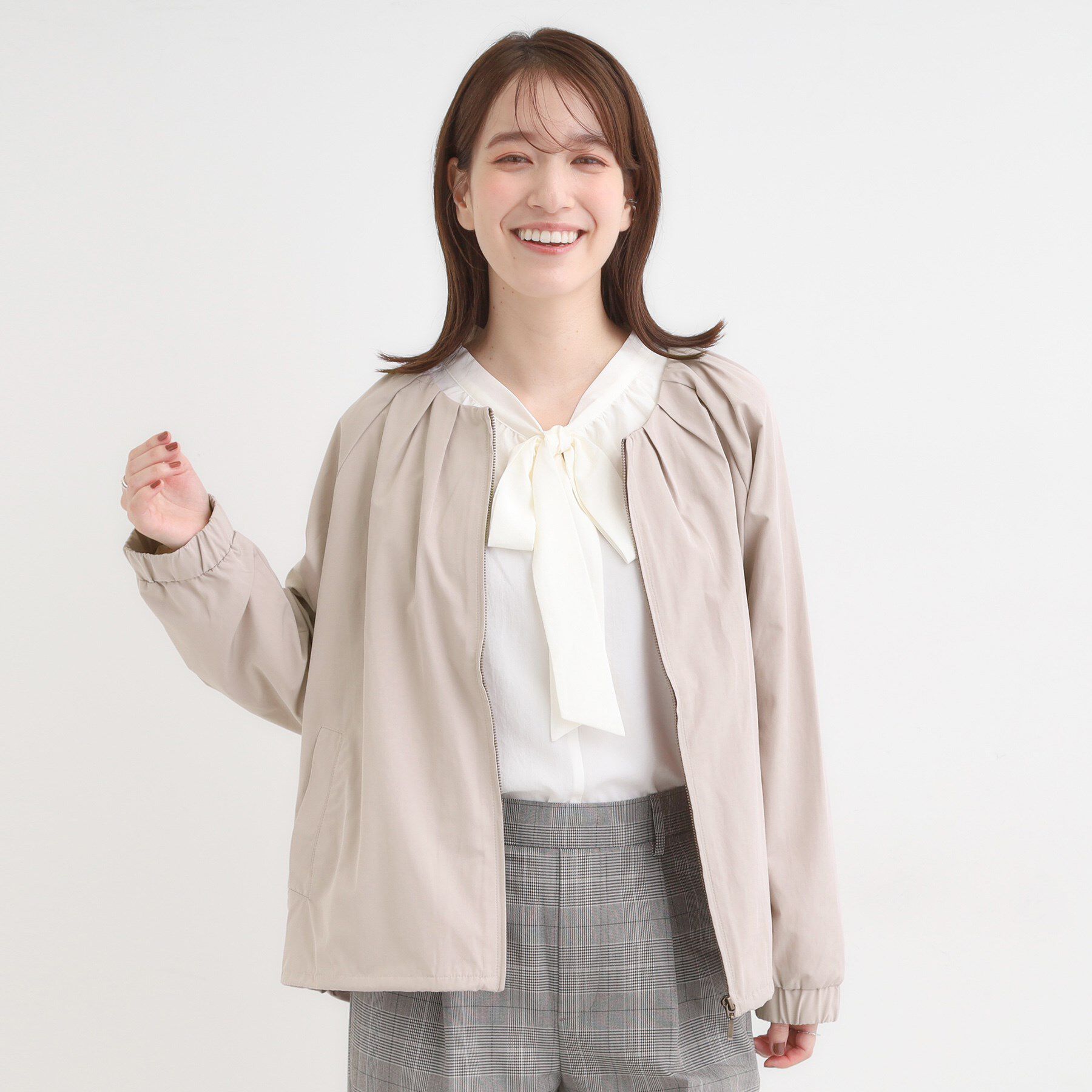 SHOO･LA･RUE「【S-LL】オンとオフどちらにも使える 軽量なノーカラーブルゾン」|ブルゾン・スタジャン|